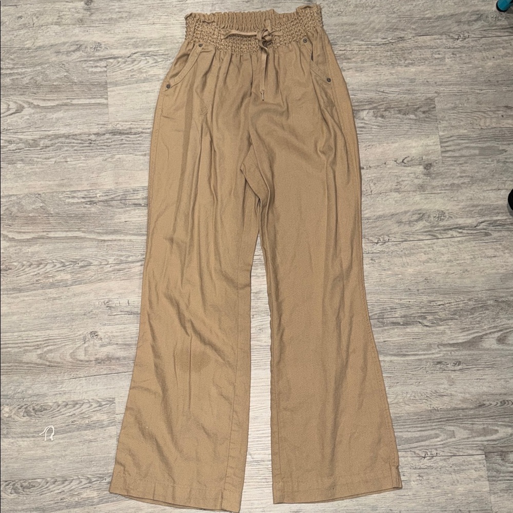 Wide Leg Paperbag Waist Pants in Camel - Women's